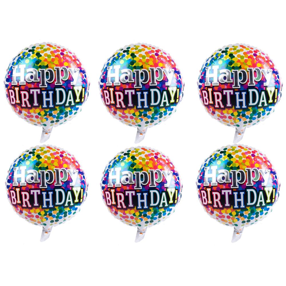 Happy Birthday Foil Balloons Round Mylar Helium Balloon Party Decorations Supplies 18 Inch Pack of 6 - Image 8