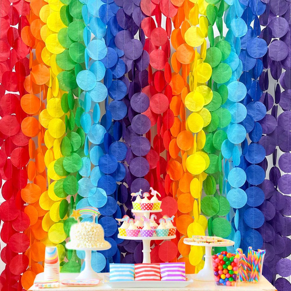 205Ft Ombre Colorful Tissue Paper Streamer Rainbow Big Circle Dots Hanging Garland Backdrop Multi Color Polka Dot Bunting Banner for Fiesta Carnival Birthday Wedding Bridal Baby Shower Party Decor