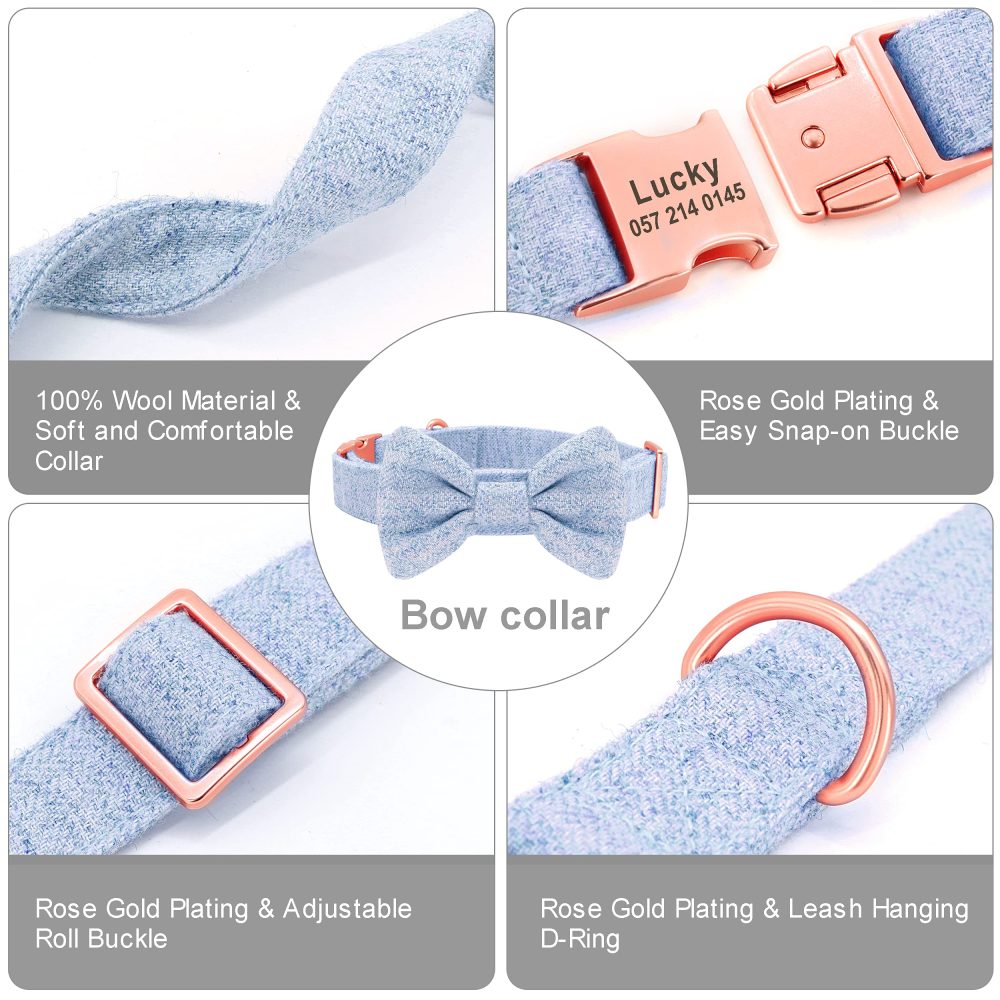 PET ARTIST Soft & Comfy Bowtie Dog Collar with Rose Gold Buckle - Personalized Dog Collar Girl with Name Plate Engraved - Adjustable Dog Collars Pet Gift for Small Medium Large Dogs,Blue,S - Image 6