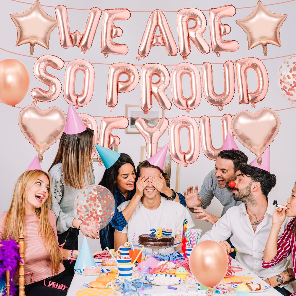 Congratulations Banner Graduation Decoration Balloons - We Are So Proud of You Balloons Banner Decorations Rose Gold Theme Party Supplies for College High School Party - Image 2