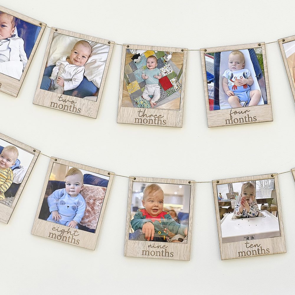 Ginger Ray My First Year Wooden Letter Bunting Garland with Pegs and 12x Photo Frames Baby's 1st Birthday Hanging Decoration 1.5m - Image 5