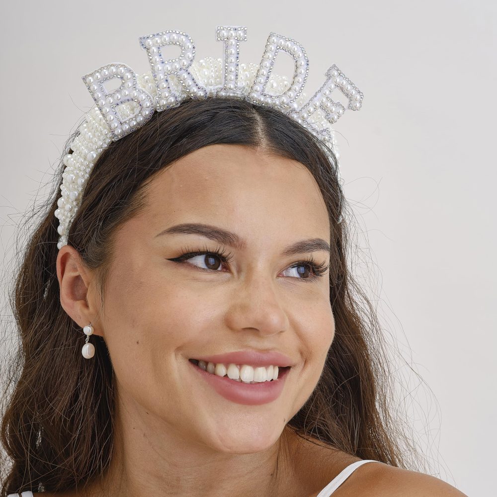 Ginger Ray Bride Embellished Faux Pearl Headband Hen Party Wearable - Image 4