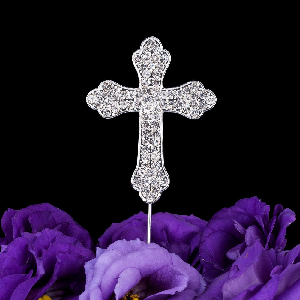 LOVENJOY Cross Rhinestone Crystal Cake Top Topper for Wedding Religious Baptism Christening First Communion Confirmation, Silver Colour (Small 2.2-inch wide) - Image 3