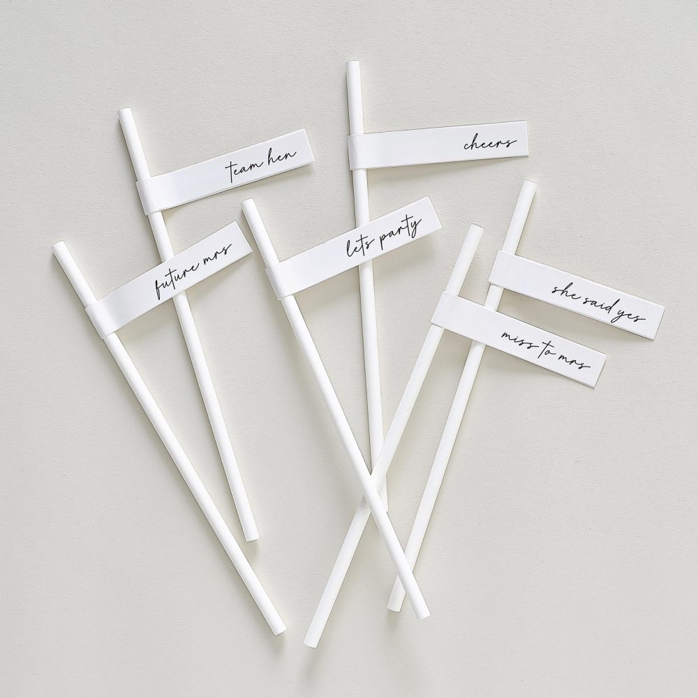 Ginger Ray White Paper Drinks Straws with Slogan Flags Hen Party 16 Pack - Image 5