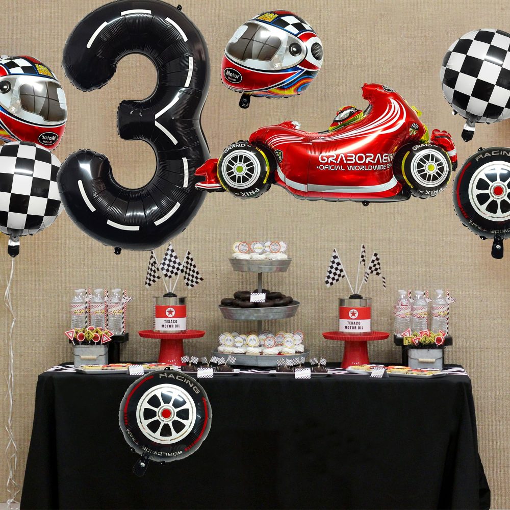 Number 3 birthday party Balloons, 8pcs Car Foil Balloons set,3 Years Old Boys Race Car Themed Birthday Party Balloons,cars Birthday Party Decorations - Image 3