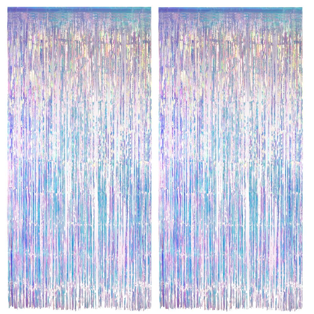 Iridescent Party Streamers Backdrop - GREATRIL Holographic Tinsel Foil Fringe Curtain for Mermaid/Disco Theme/Euphoria/Eras Party Decor, 1m x 2m, Pack of 2