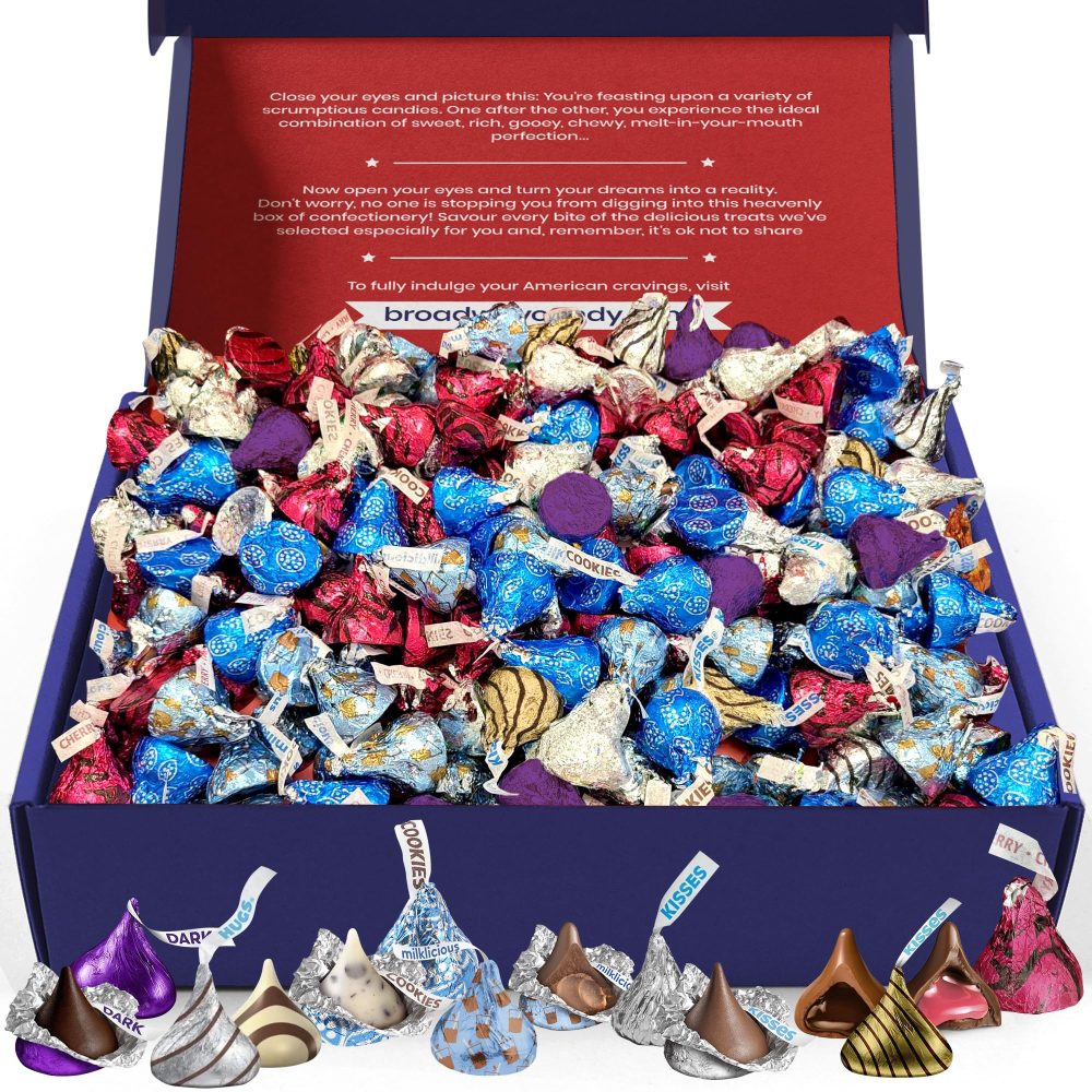 Broadway Candy 900g Blissful Kisses Hamper - American Sweets Gift Box - Chocolates Minis Hamper - An Assortment of Hershey's Kisses for Kids, Adults, Birthday, Valentine, Special Occasion