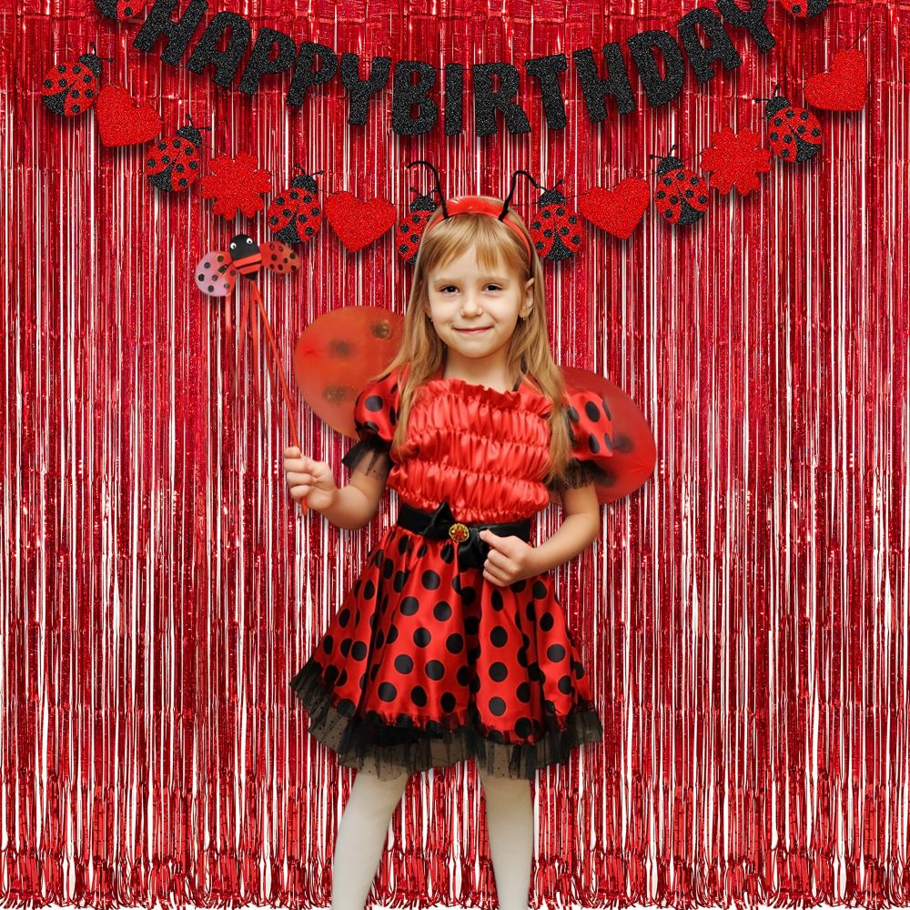 Red Fringe Curtains Party Decorations Backdrop - GREATRIL Foil Tinsel Curtain Cortinas Para Fiestas Decoracion Backdrop for Christmas Stranger Casino Theme Birthday Party Valentines Day Party Decor - Image 4