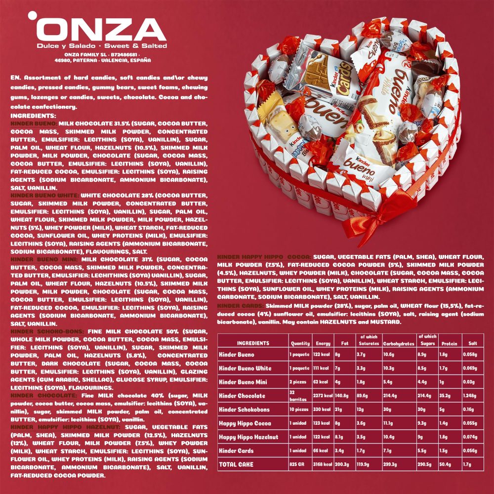 Onza Kinder Bueno Hamper - Kinder Gift Chocolate Bouquet with Kinder Schoko Bons, Kinder Chocolate Bars, Happy Hippo, and More - Heart Shaped Chocolate Box - Christmas Chocolate Gifts for Women - Image 2