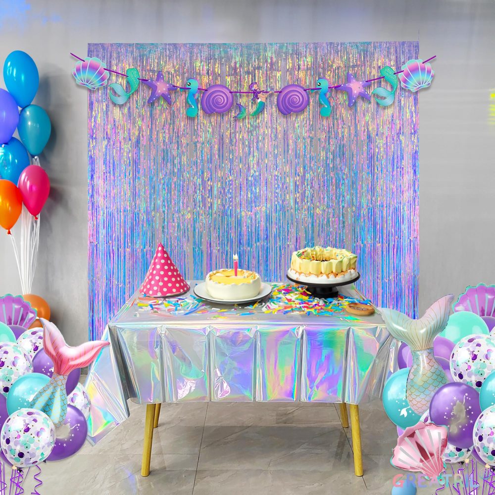 Iridescent Party Streamers Backdrop - GREATRIL Holographic Tinsel Foil Fringe Curtain for Mermaid/Disco Theme/Euphoria/Eras Party Decor, 1m x 2m, Pack of 2 - Image 2