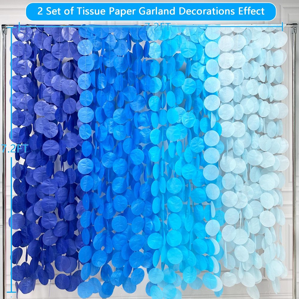 205Ft Ombre Blue Tissue Paper Streamer Navy Blue Big Circle Dots Hanging Garland Backdrop Polka Dot Bunting Banner for Graduation Nautical Ahoy Anchor Birthday Wedding Bridal Baby Shower Party Decor - Image 6