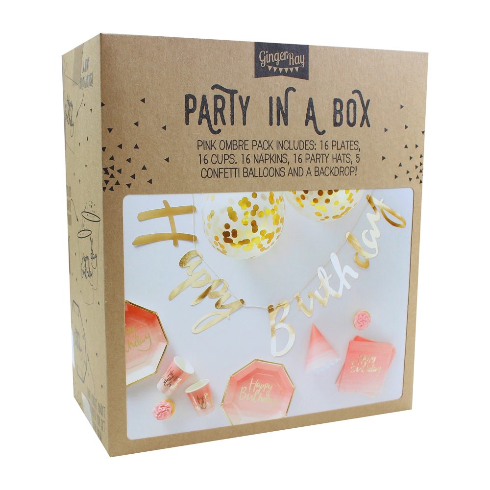 Ginger Ray Foiled Gold, Pink and Ombre Party in a Box - 16 pieces - Party in a Box Party In A Box Pink Ombre and Gold - Image 2