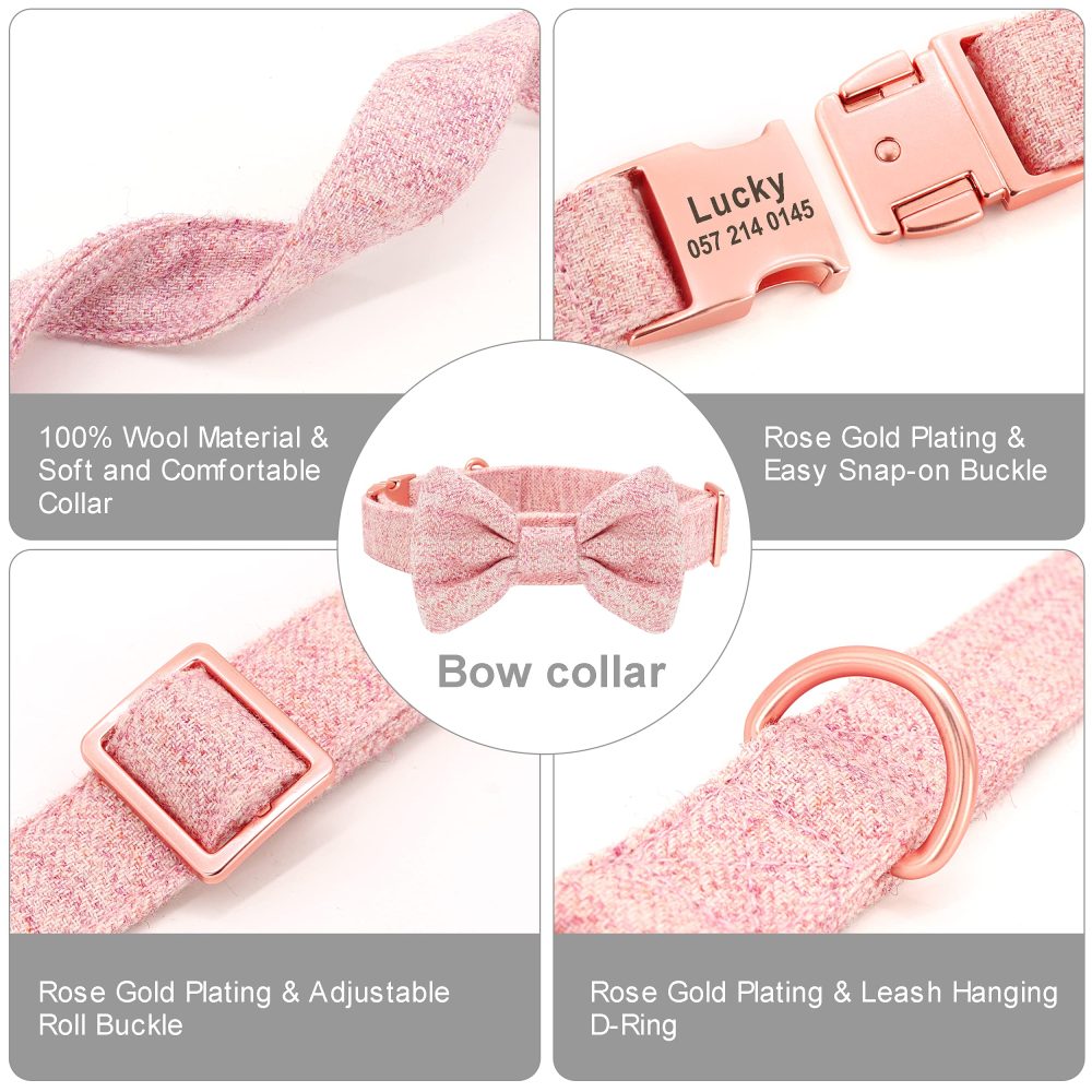 PET ARTIST Personalized Girl Dog Collars with Detachable Bowtie - Soft & Comfy Cute Dog Collar and Leash Set with Rose Gold Buckle - Adjustable Bowtie Collars for Small Medium Large Dogs,Pink,S - Image 6