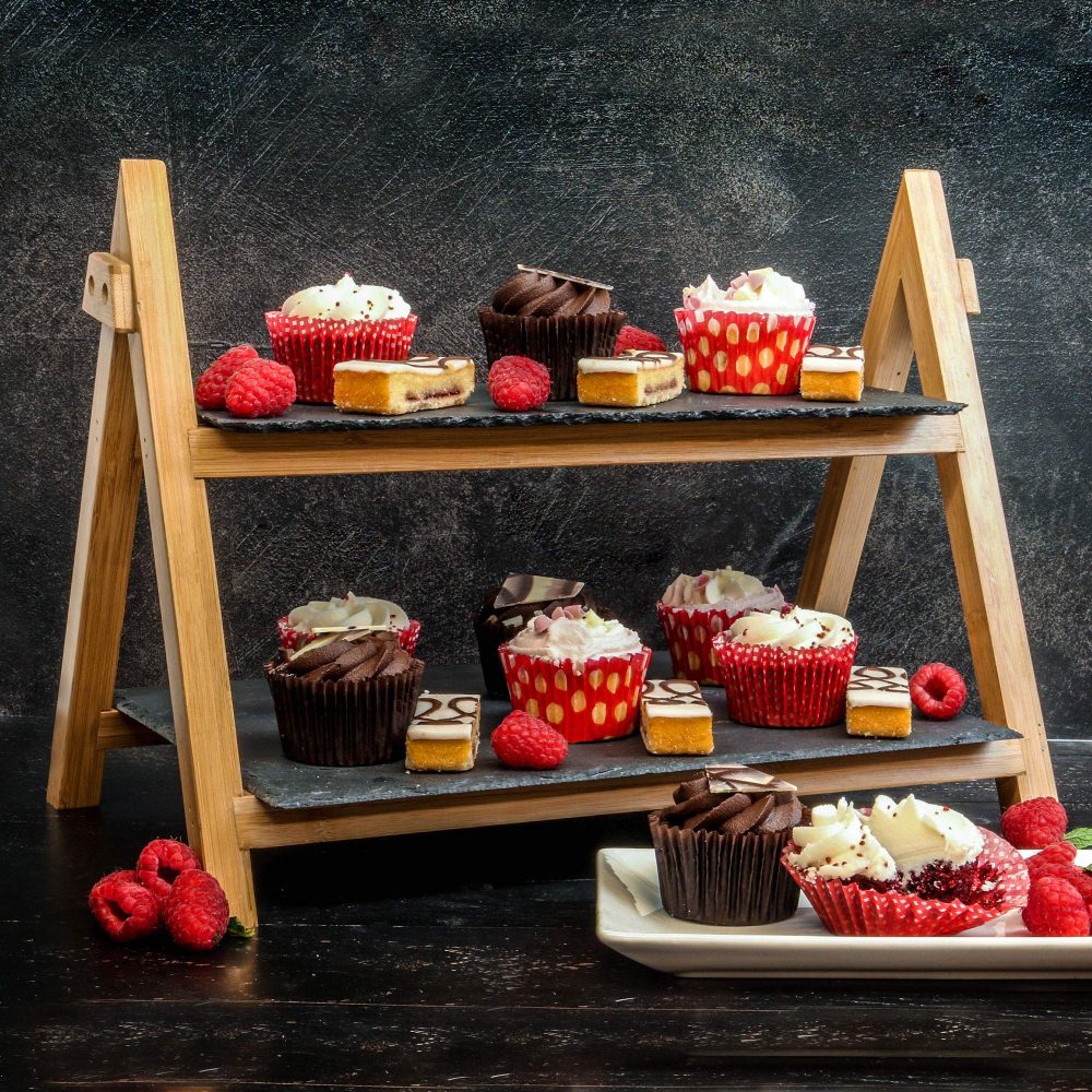 2 Tier Slate Cake Stand | Afternoon Tea Stands | Foldable Food Rack | Rustic Serving Platter for Desserts at Home | Antipasti & Tapas Tray | M&W - Image 5