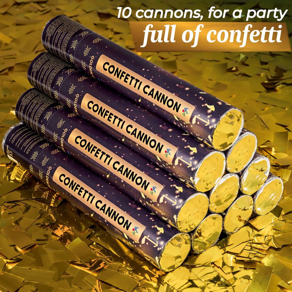 Confetti Cannons Gold - 10 Pack Party Poppers - Easy & Safe to Use - 30cm Cannon - Gold Foil - For Birthday, Wedding - Indoor & Outdoor Use - Image 6