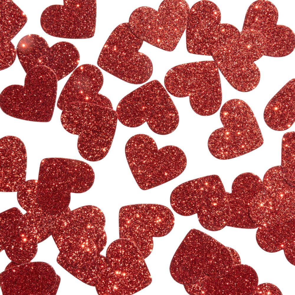 50 x Red Glitter love hearts confetti/table confetti, Anniversary, Valentines day decorations